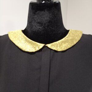INFLUENCE BLACK SLEEVELESS SHEER BLOUSE WITH GOLD ROUND COLLAR WOMEN SIZE M